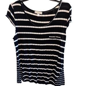 Kenar Black White Striped Cap Sleeve Casual Shirt Sz XL